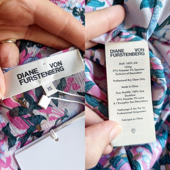 DIANE VON FURSTENBERG Kelby Floral Silk Mini Tiered Ruffle Pink Dress Size XS - Picture 8 of 17